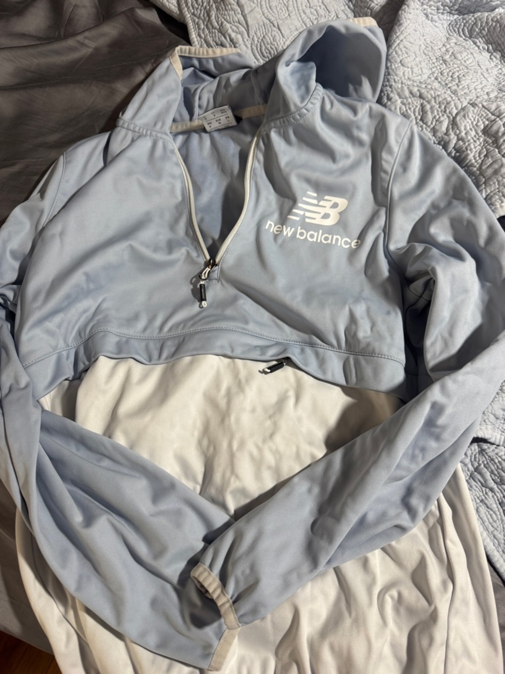 New Balance Light Blue and White Hooded Pullover Jacket
